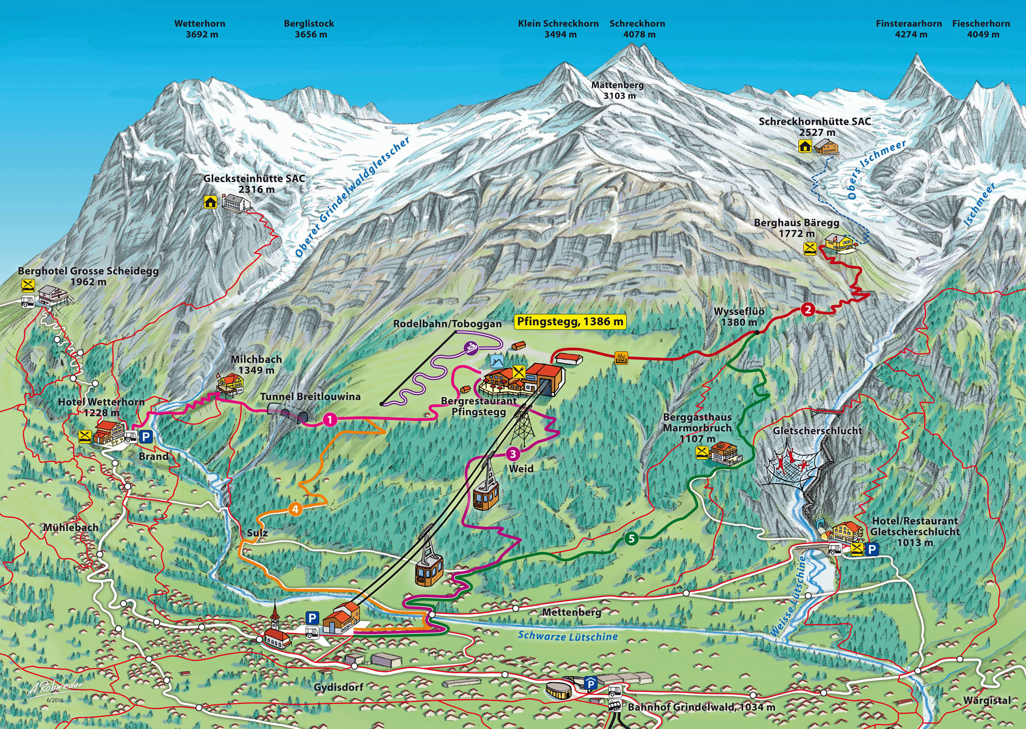 Pfingstegg Sommer Panorama-Karte (Grindelwald)