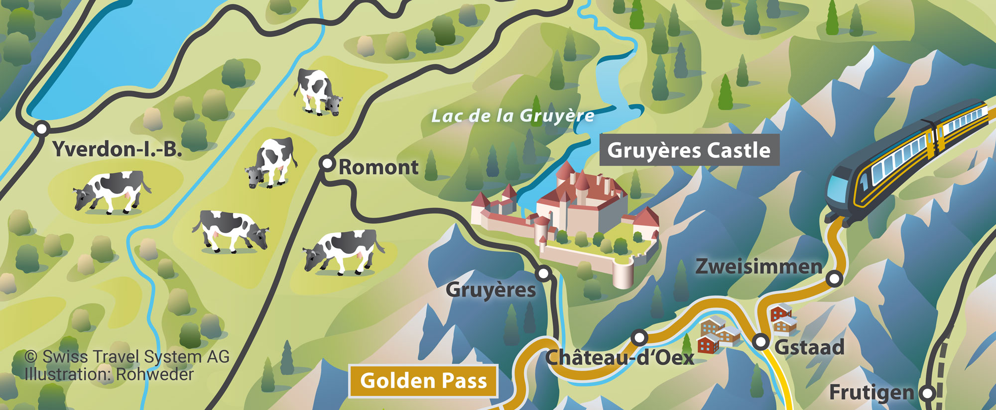 Gruyere Gstaad Illustration Karte