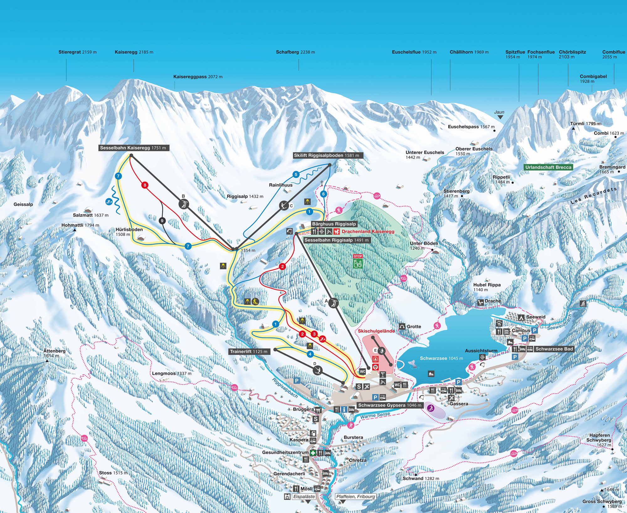 Schwarzsee Winter Pistenplan Karte
