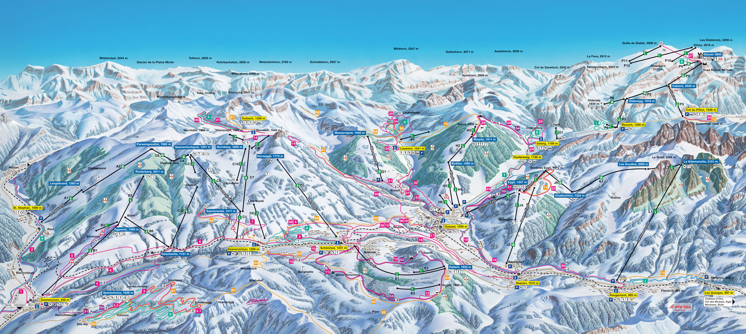 Gstaad Wintersport Karte Trail Map