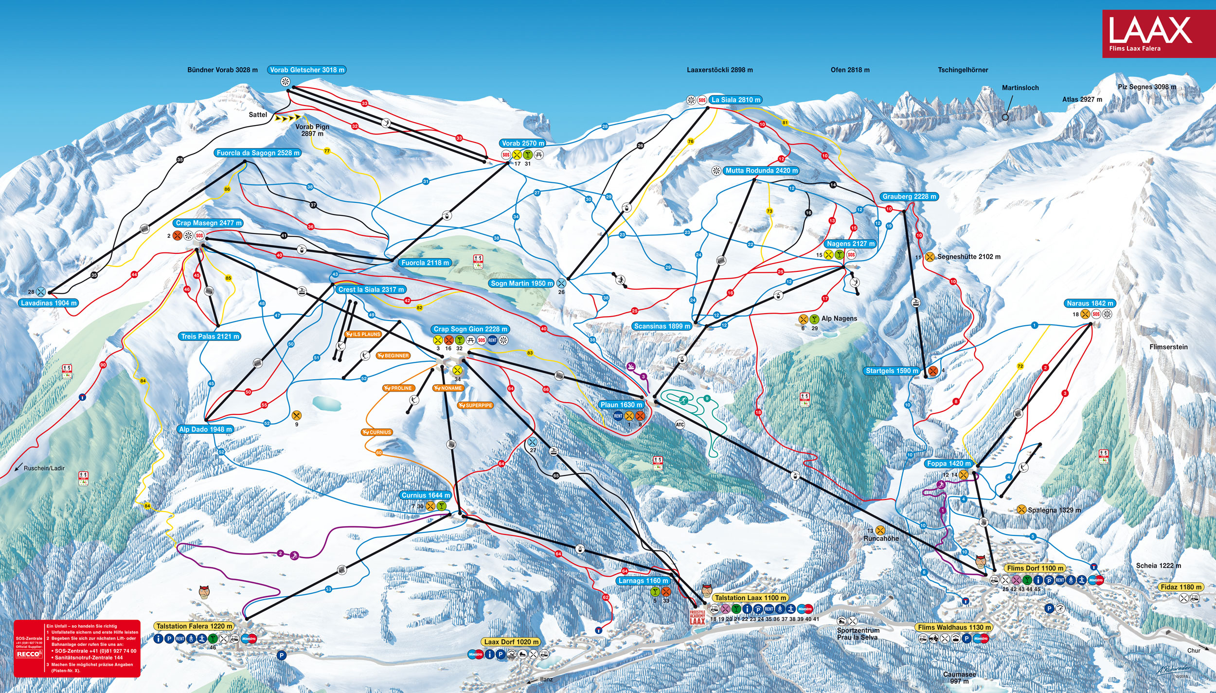 Laax Pistenplan Ski Trail Map