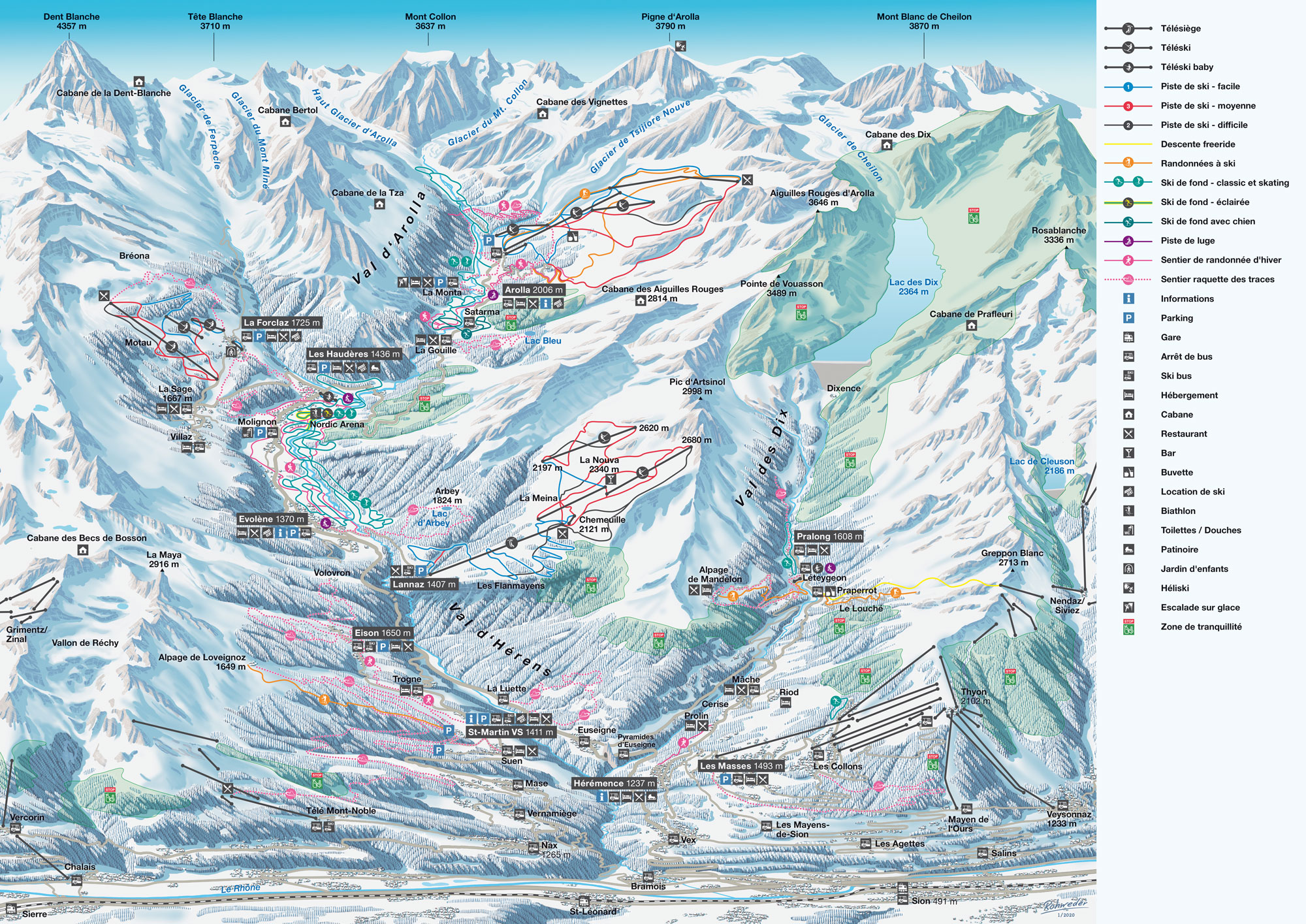 Val d'Hérens Winter Karte Carte Panoramique Hiver
